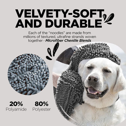 Soggy Doggy Super Shammy Microfiber Chenille Towel for Efficient Dog Drying and Paw Cleaning - Quick-Drying with Convenient Hand Pockets (Gray, 31” x 14”)