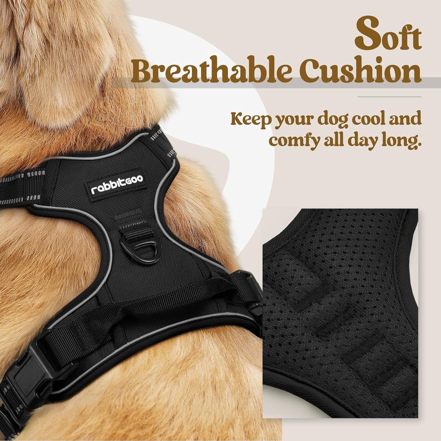 Premium No-Pull Dog Harness for Large Dogs – Adjustable Reflective Oxford Vest with Soft Padding, Dual Leash Clips, Heavy-Duty Control Handle for Walking, Training & Hiking, Black