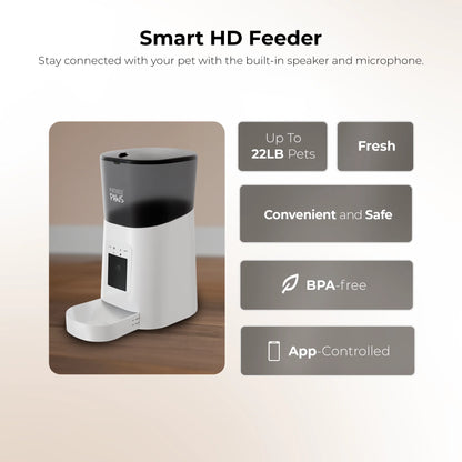 Smart Automatic Pet Feeder with 1080P Camera, 6L WiFi Dog & Cat Food Dispenser, App-Controlled Scheduled Feeding, 2-Way Audio, Backup Battery, Anti-Jam Technology, Easy-to-Clean Design, Black