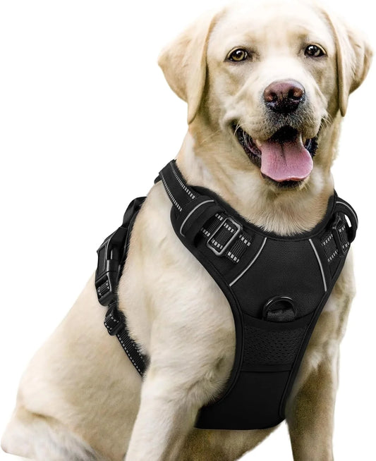 Premium No-Pull Dog Harness for Large Dogs – Adjustable Reflective Oxford Vest with Soft Padding, Dual Leash Clips, Heavy-Duty Control Handle for Walking, Training & Hiking, Black